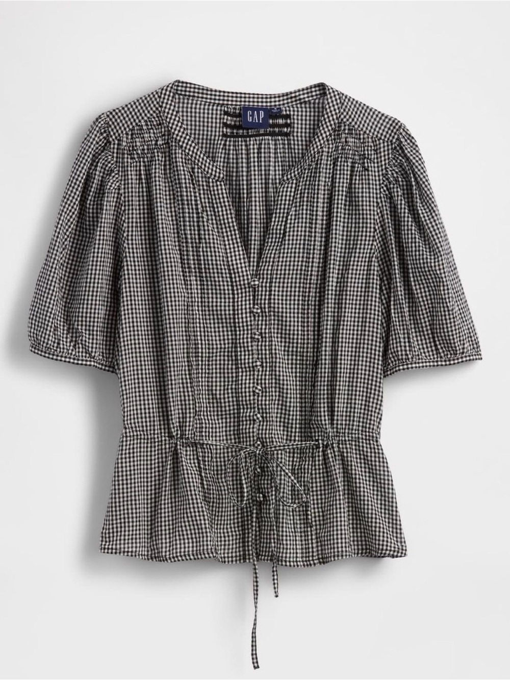 GAP Tie Waist Top in Black Gingham Size XS - Picture 4 of 4